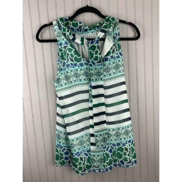 Eva Mendes Size M Womens Top Sleeveless V Neck Bow Tie Front Green Multi… - Picture 1 of 3